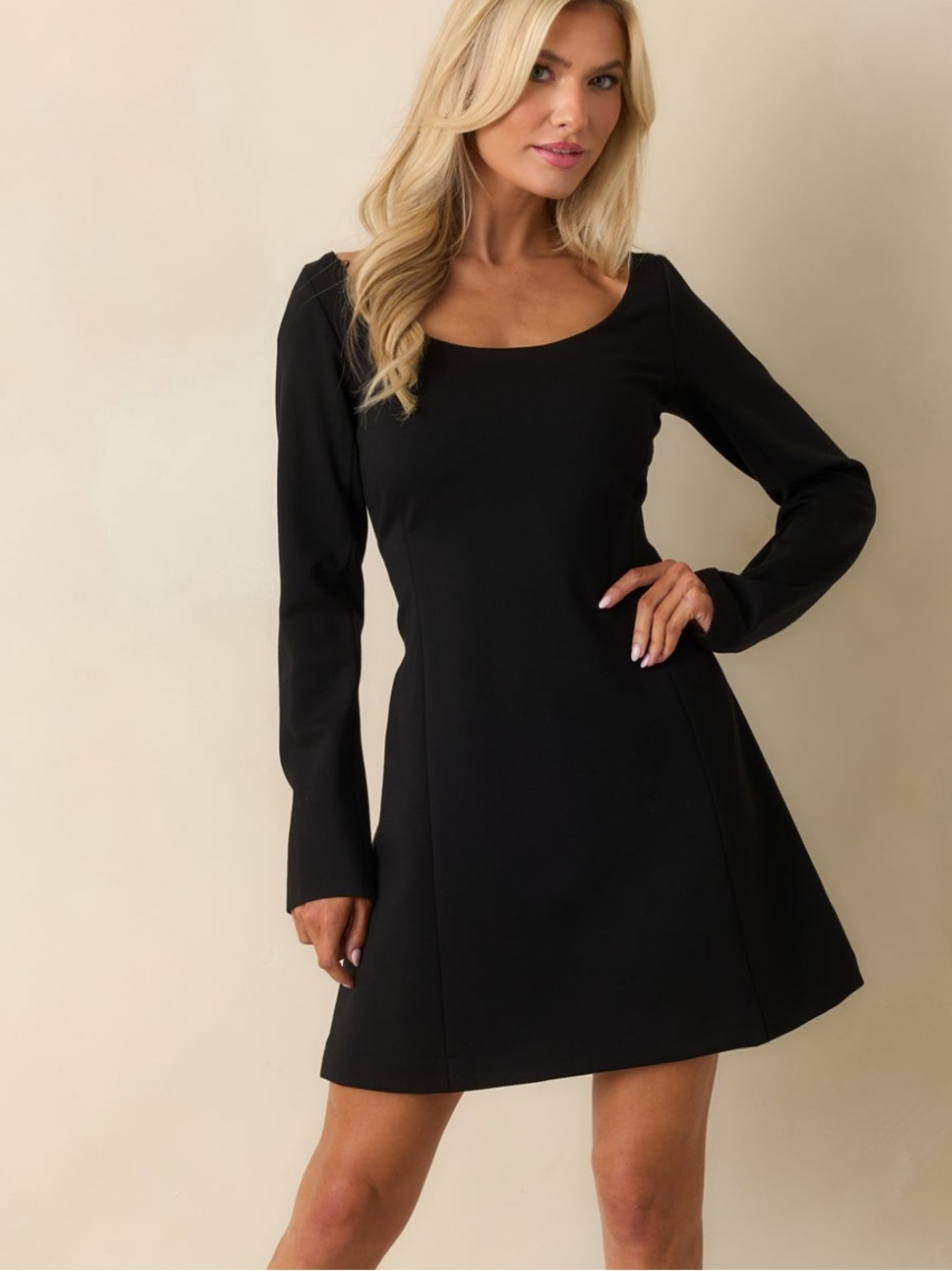 SPANX PONTE Classic Black Long-Sleeve A-Line Mini Dress